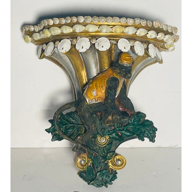 Shell 1960s Whimsical Pair of Monkey Servants Wall Brackets Cornell’s With Sea Shells For Sale - Image 7 of 8
