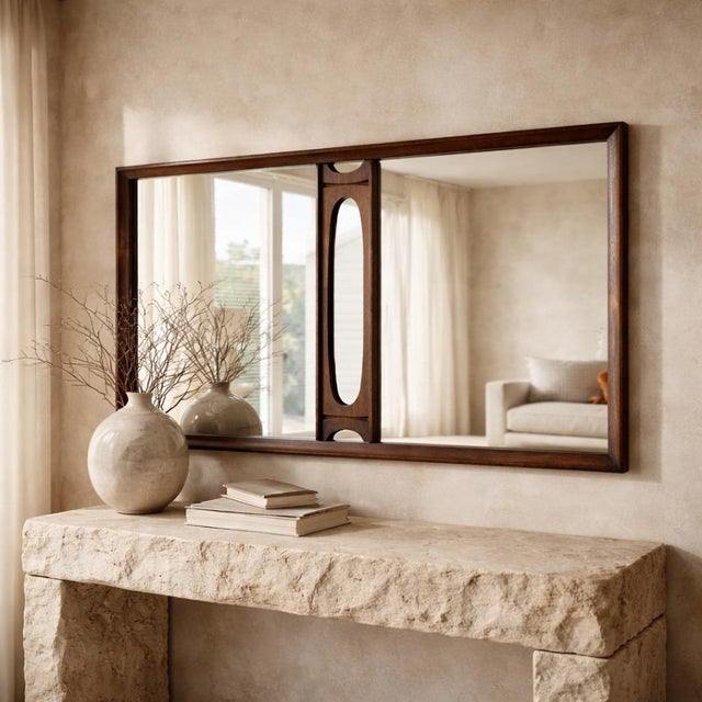 Vintage Canadian Brutalist Walnut Wall Mirror by Tobago of Canada For Sale - Image 15 of 18