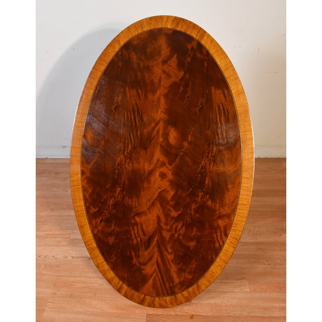 1970s Vintage Ethan Allen Regency Style Flame Mahogany Banded Satinwood Coffee Table For Sale - Image 5 of 11