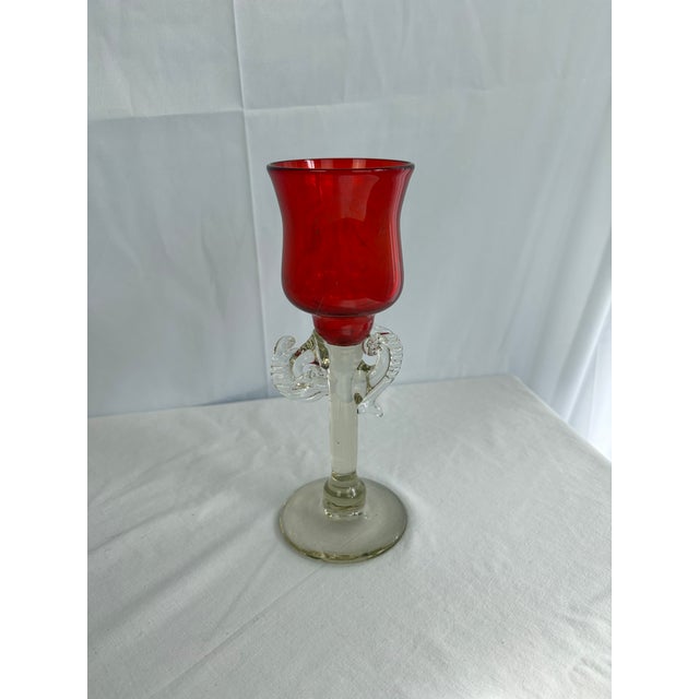 1970s Signed 1976 Murano Ruby Candleholder by Robert Levin For Sale - Image 5 of 10