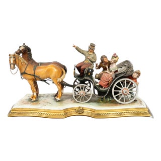 Antique 20th Century Capodimonte Sculpture Depicting a Horse-Drawn Carriage from Bruno Marli, Naples For Sale
