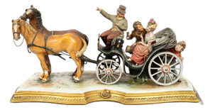 Antique 20th Century Capodimonte Sculpture Depicting a Horse-drawn Carriage from Bruno Marli, Naples