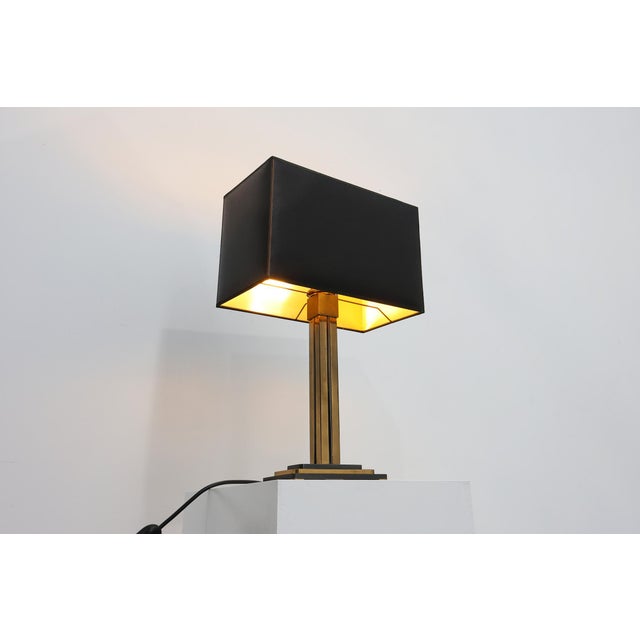 Brass Table Lamp with Black Rectangular Shade from Deknudt, Belgium, 1970s For Sale - Image 4 of 12