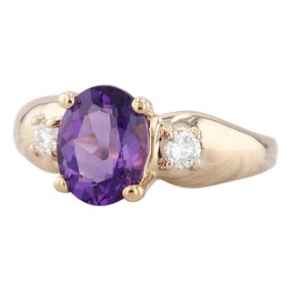 1.66ctw Oval Amethyst Diamond Ring 14k Yellow Gold Size 7.25 For Sale