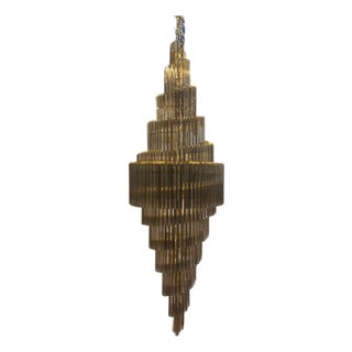 Contemporary Huge Luxury “Quadriedro” Fumè Murano Glass Gold Twister Cascade Chandelier For Sale