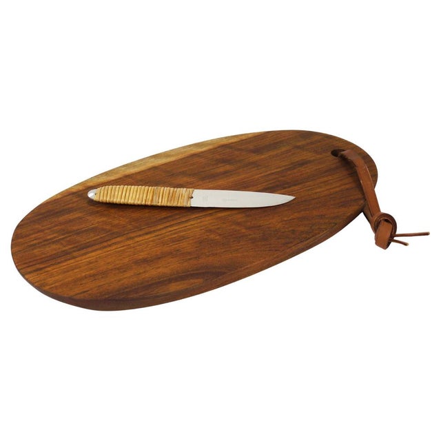 A beautiful oval chopping board or serving tray with a knife, designed and handcrafted in the 1950s by Werkstätte Carl...