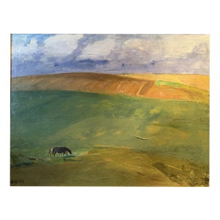 Axel Johannes Ulmer, Landscape with Horses, Oil Painting on Canvas For Sale
