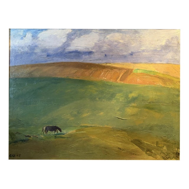 Axel Johannes Ulmer, Landscape with Horses, Oil Painting on Canvas For Sale