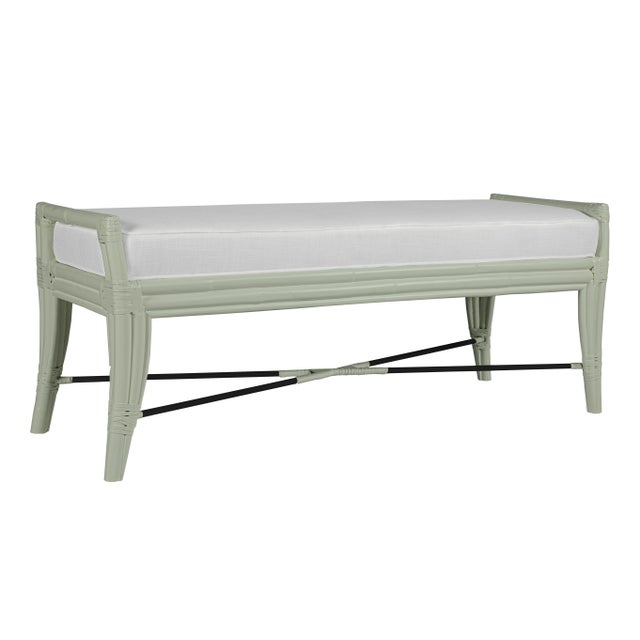 David Francis Malacca Bench - Celery green For Sale - Image 4 of 6