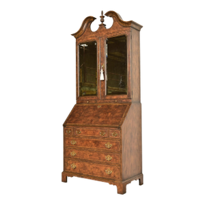 Baker Furniture Georgian Banded Burled Walnut Drop Front Secretary Desk With Bookcase Hutch