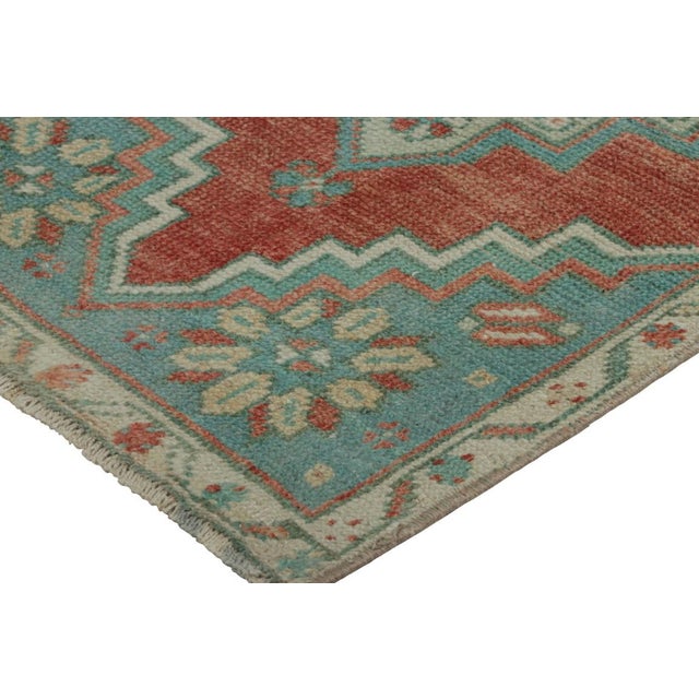 Vintage Turkish Rug in Red With Blue and White Floral Medallion | Rug & Kilim For Sale In New York - Image 6 of 7