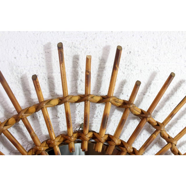 Rattan Framed Sunburst Mirror, 1970s For Sale - Image 3 of 10