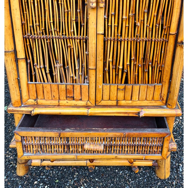 Brown Vintage Palm Beach Regency Bamboo Cabinet For Sale - Image 8 of 12
