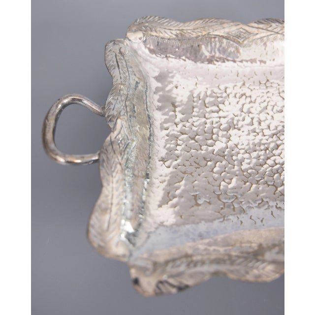 Vintage Hammered Silver Plate Footed Tray With Handles For Sale - Image 4 of 8