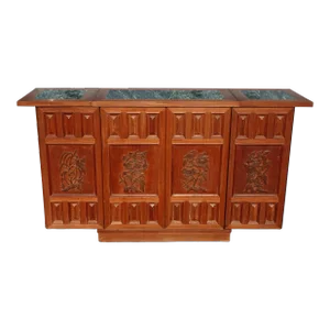 Vintage Marble Chinoiserie Asian Carved Folding Bar Island ~ Side Table Castors