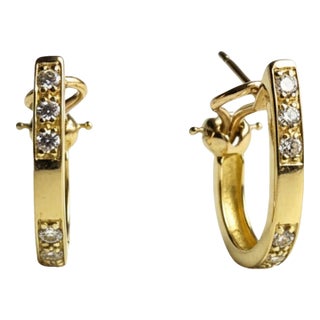 Cartier Vintage 18k Yellow Gold Diamond Hoop Earrings, 0.50ct, A Pair For Sale