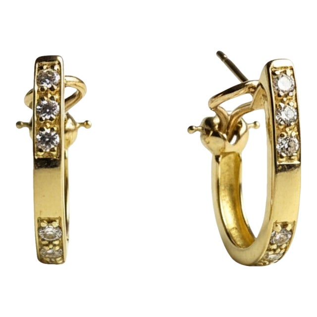 Cartier Vintage 18k Yellow Gold Diamond Hoop Earrings, 0.50ct, A Pair For Sale