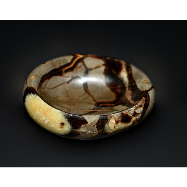 Yellow Septarian Bowls African Gemstone With Yellow Crystals Set of 2 For Sale - Image 8 of 12