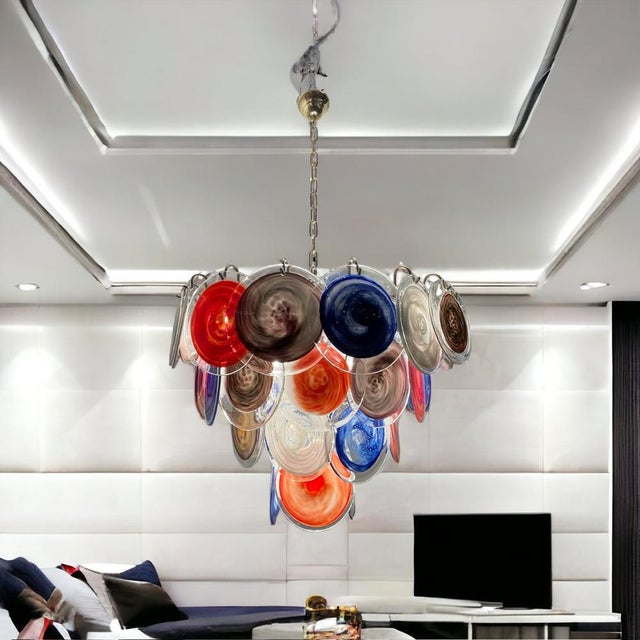 1970s Large Space Age Murano Disc Chandelier, 1970s For Sale - Image 5 of 16
