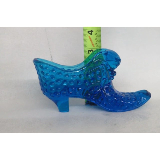 Fenton Art Glass Company Fenton Blue Hobnail Cat Head Victorian Glass Slipper Shoe Figurine For Sale - Image 4 of 12