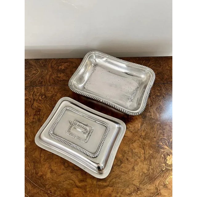 Stunning antique Edwardian quality silver plated rectangle entrée dish having a quality rectangle silver plated entrée...