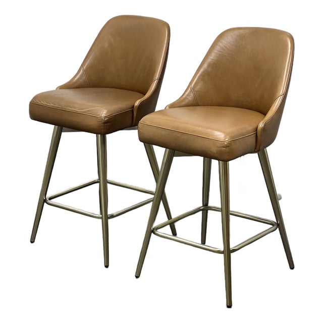 West Elm Mid Century Swivel Counter Stools, Pair For Sale