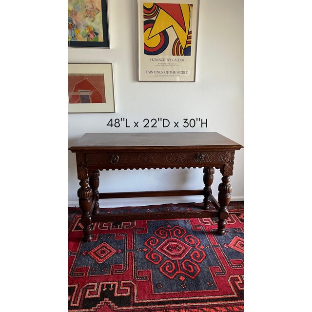 Antique Console Robert Mitchell Furniture Co. Carved Quarter-Sawn Oak Jacobean Revival Library Table, Cincinnati, C. 1900–1915 For Sale - Image 10 of 12