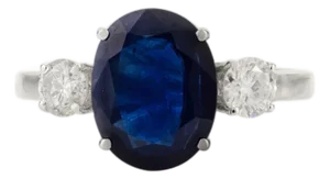 14k Gold Diamond and Sapphire 3-Stone Engagement Ring Size 7
