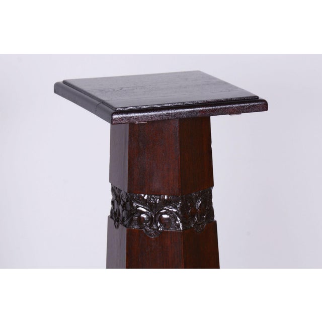 Art Deco Oak Pedestal, Czechia, 1920s For Sale - Image 3 of 8
