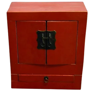 Ancient Chinese Red Lacquered Square Cabinet With Brass Hardware From the 1900s