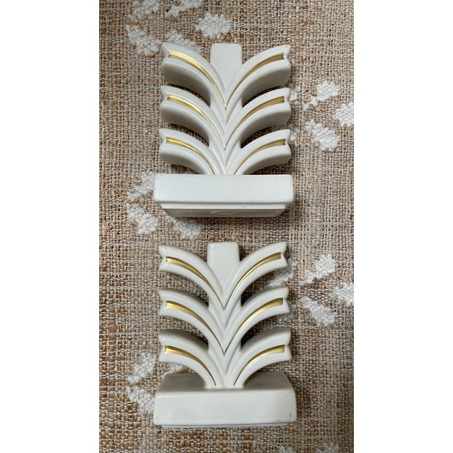Pair of Vintage Cream Geneva Porcelain-Art Deco Pottery-MCM Candle HOLDERs For Sale - Image 12 of 12