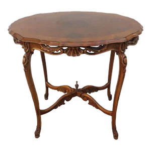 French Early 1900s Hand Carved Walnut Inlay Side End Center Table