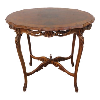 French Early 1900s Hard Carved Walnut Inlay Side End Center Table For Sale