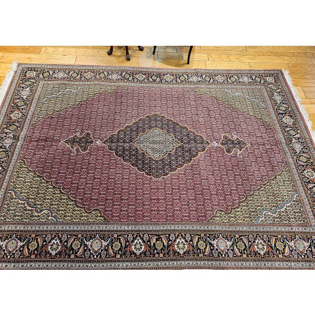 Antique Persian Tabriz Mahi Rug, Hand-Knotted Wool & Silk, Herati Geometric Pattern, Pomegranate Red & Tan, 7x10 For Sale - Image 10 of 18