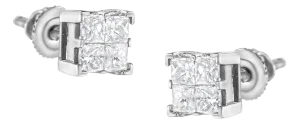 10K White Gold 3/4 Cttw Invisible Set Princess-Cut Diamond Composite Square Stud Earrings (H-I Color, SI2-I1 Clarity) - 2 Pieces