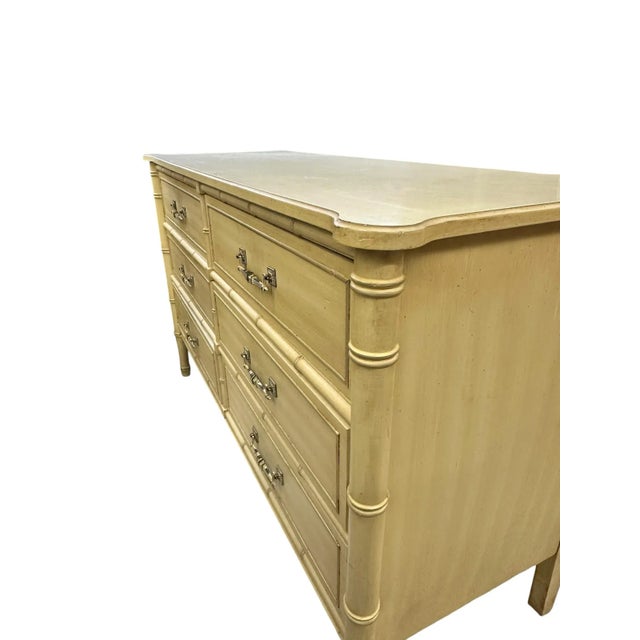 Cream Vintage Henry Link Cream Colored Faux Bamboo Six Drawer Dresser For Sale - Image 8 of 15