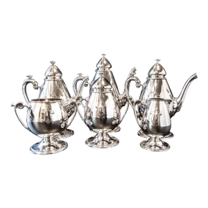 1869 Antique Gorham Silverplate Silver Soldered Tea Set Coffee Service Flower Finial- 6 Pieces