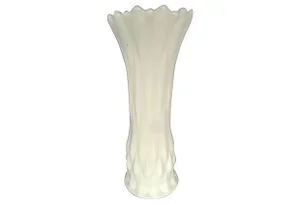 Tall Flute-Shaped Lattice Pattern Milk Glass Vase