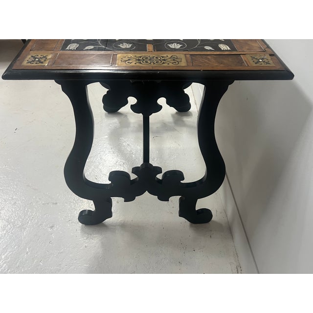 Ceremonial Table in Blackened Wood with Marquetry Top, Spain, 19th Century For Sale - Image 10 of 18