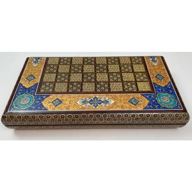 Moorish Persian Inlaid Micro Mosaic Backgammon and Chess Board For Sale In Palm Springs - Image 6 of 12