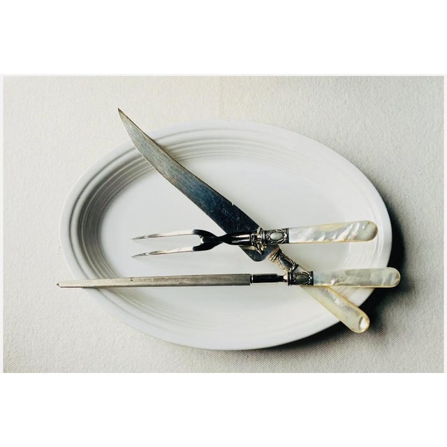 Antique White 1900 Sterling Silver & Mother-of-Pearl Carving Set - 3 pcs For Sale - Image 8 of 17
