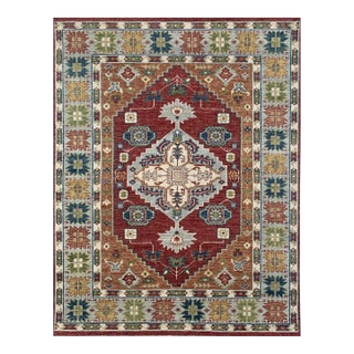 8x10 Sophie Chic Red Traditional Tribal Geometric Hand Knotted Wool Carpet Rug For Sale