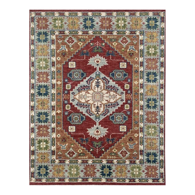 8x10 Sophie Chic Red Traditional Tribal Geometric Hand Knotted Wool Carpet Rug For Sale
