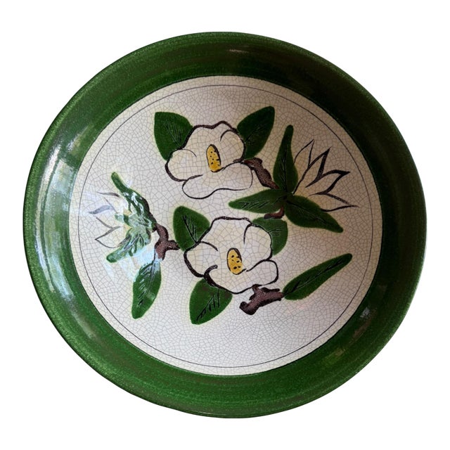 1950s Majolica Large Serving Bowl Hartman Studios of Los Angeles, California Magnolia For Sale