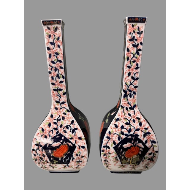 Late 19th Century Pair of Antique Floral Bird and Gilt Decorated 12" Porcelain Vases For Sale - Image 5 of 10