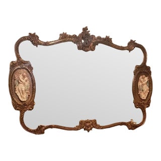 Vintage French Italian Rococo Louis XV Gold Wall Mantle Mirror Porcelain Figures For Sale