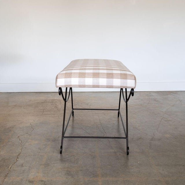 Panoplie Iron Loop Bench, Tan Gingham For Sale - Image 4 of 10
