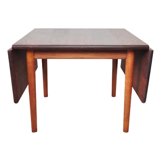 Drop Leaf Side Table in Solid Teak and Oak by Hans J. Wegner for Getama For Sale