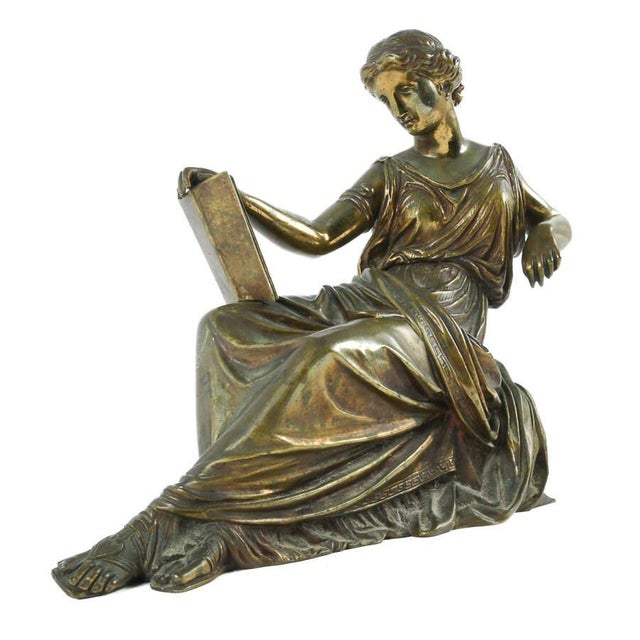 Antique Classical Bronze Woman Reading Plato Statue After Jean-Jacques Pradier For Sale - Image 4 of 9