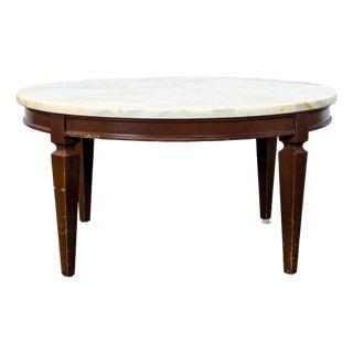 Vintage Wood Coffee Table With Marble Top For Sale